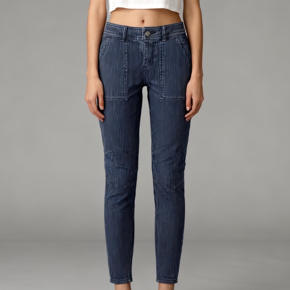 Free People Skinny Jeans Utility Pockets Railroad Striped‎ Pinstripe size 26